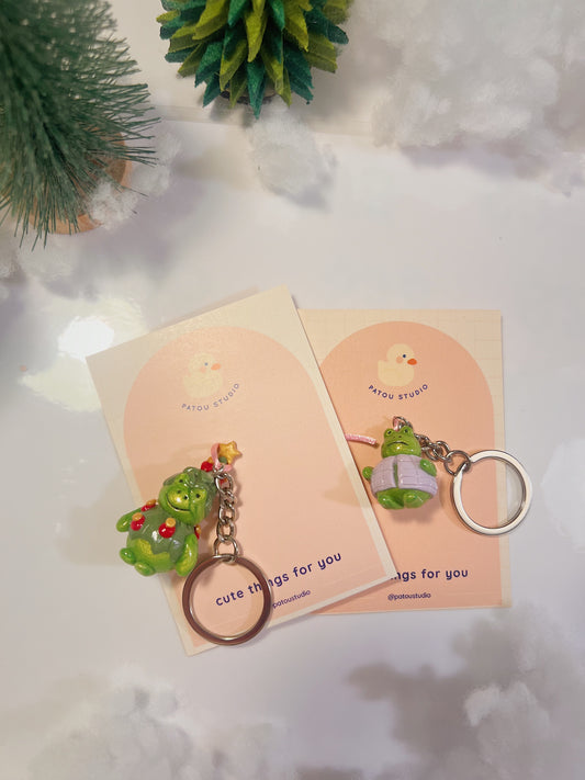 christmas miniature keychain | frog tree or frog coat